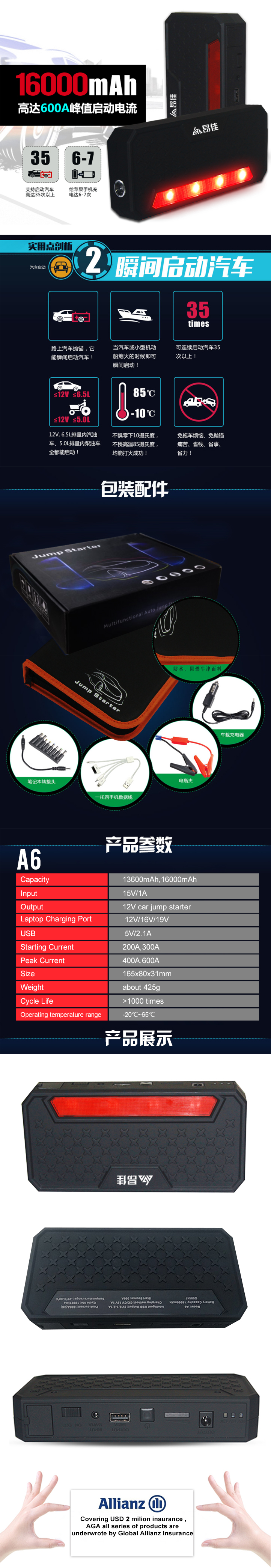 昂佳A6汽車啟動電源參數