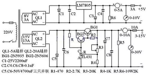 3~15V穩壓可調電源電路圖